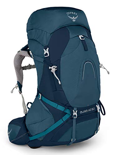 Osprey Aura AG 50L Women's Backpacking Backpack, Challenger Blue, X-Small