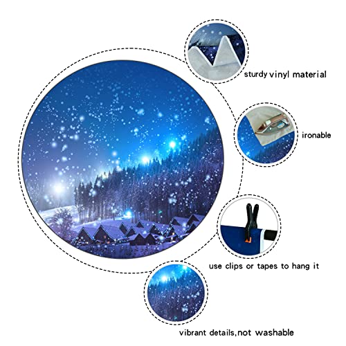 Leowefowa 5X3FT Christmas Backdrop Rustic Village Night View Forest Trees Snowing Shining Lights Blue Sky Winter Xmas Vinyl Photography Background Kids Children Newborn Photo Studio Props