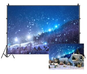 leowefowa 7x5ft christmas backdrop rustic village night view forest trees snowing shining lights blue sky winter xmas vinyl photography background kids children adults photo studio props