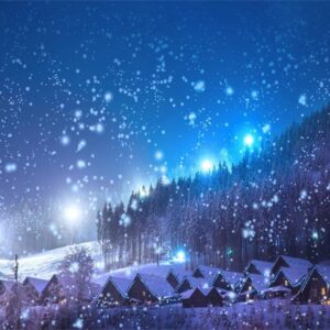 Leowefowa 7X5FT Christmas Backdrop Rustic Village Night View Forest Trees Snowing Shining Lights Blue Sky Winter Xmas Vinyl Photography Background Kids Children Adults Photo Studio Props