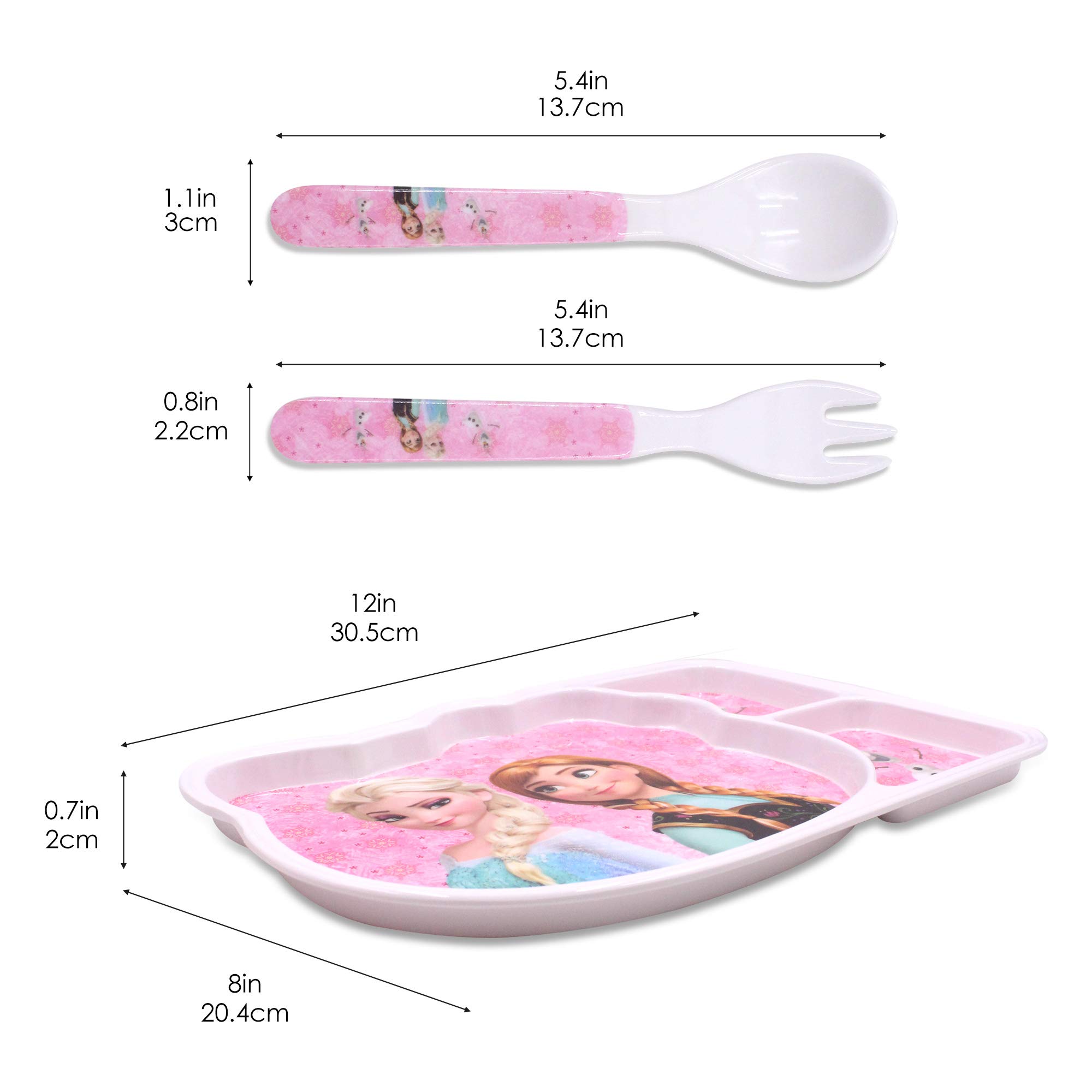 FINEX - Set of 3 - Pink Frozen Princess Elsa and Anna Mealtime Dinner Meal Dishes Feeding set - Food Grade Set with plate spoon and fork