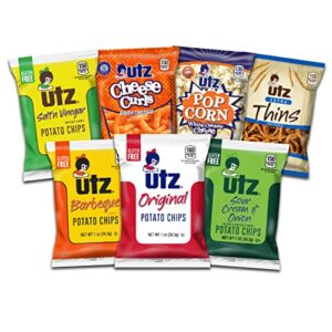 utz variety pack of 60 individual potato chip, cheese curl, popcorn & pretzel snacks for on-the-go