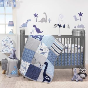 bedtime originals roar dinosaur 3 piece crib bedding set, blue/gray, ‎44x1x35 inch