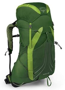 osprey exos 38 men's backpacking backpack, tunnel green, large