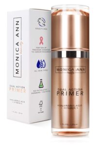 monica ann beauty dual-action face primer - 30 ml | hydrating makeup primer with vitamin c & hyaluronic acid | smoothing translucent matte pore minimizer | foundation primer for any skin tone