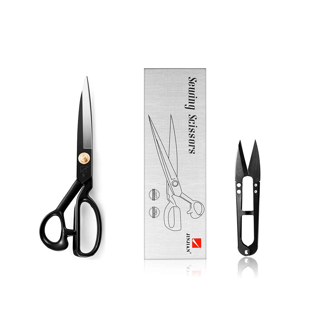 Sewing Scissors, 9 Inch Fabric Dressmaking Scissors Heavy Duty Shears Sharp Cutting for Crafting, Leather, Dressmaking, Tailoring, Altering(9 Inch Black, Right-Handed)