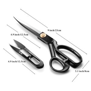 Sewing Scissors, 9 Inch Fabric Dressmaking Scissors Heavy Duty Shears Sharp Cutting for Crafting, Leather, Dressmaking, Tailoring, Altering(9 Inch Black, Right-Handed)