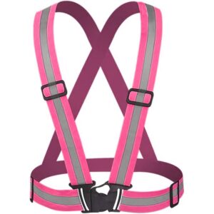 comidox reflective vest with hi vis bands, fully adjustable & multi-purpose: running, cycling, motorcycle safety, dog walking - high visibility pink 1pcs