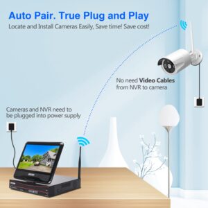 10CH Expandable Wireless Security Camera System with 10.1" Monitor 4pcs 3MP Indoor Outdoor Camera 1-Way Audio Night Vision Motion Detection Home Business CCTV Surveillance 1TB HDD