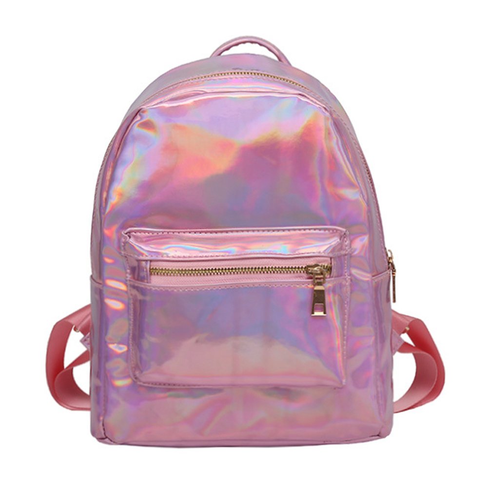 MOSSTYUS Small Holographic Rainbow Shoulder Bag Metallic Satchel Shiny Travel Daypack for Women Lady