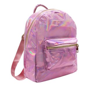 MOSSTYUS Small Holographic Rainbow Shoulder Bag Metallic Satchel Shiny Travel Daypack for Women Lady