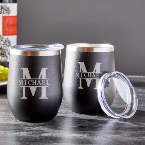 homewetbar oakmont engraved stainless steel wine tumblers - set of 2