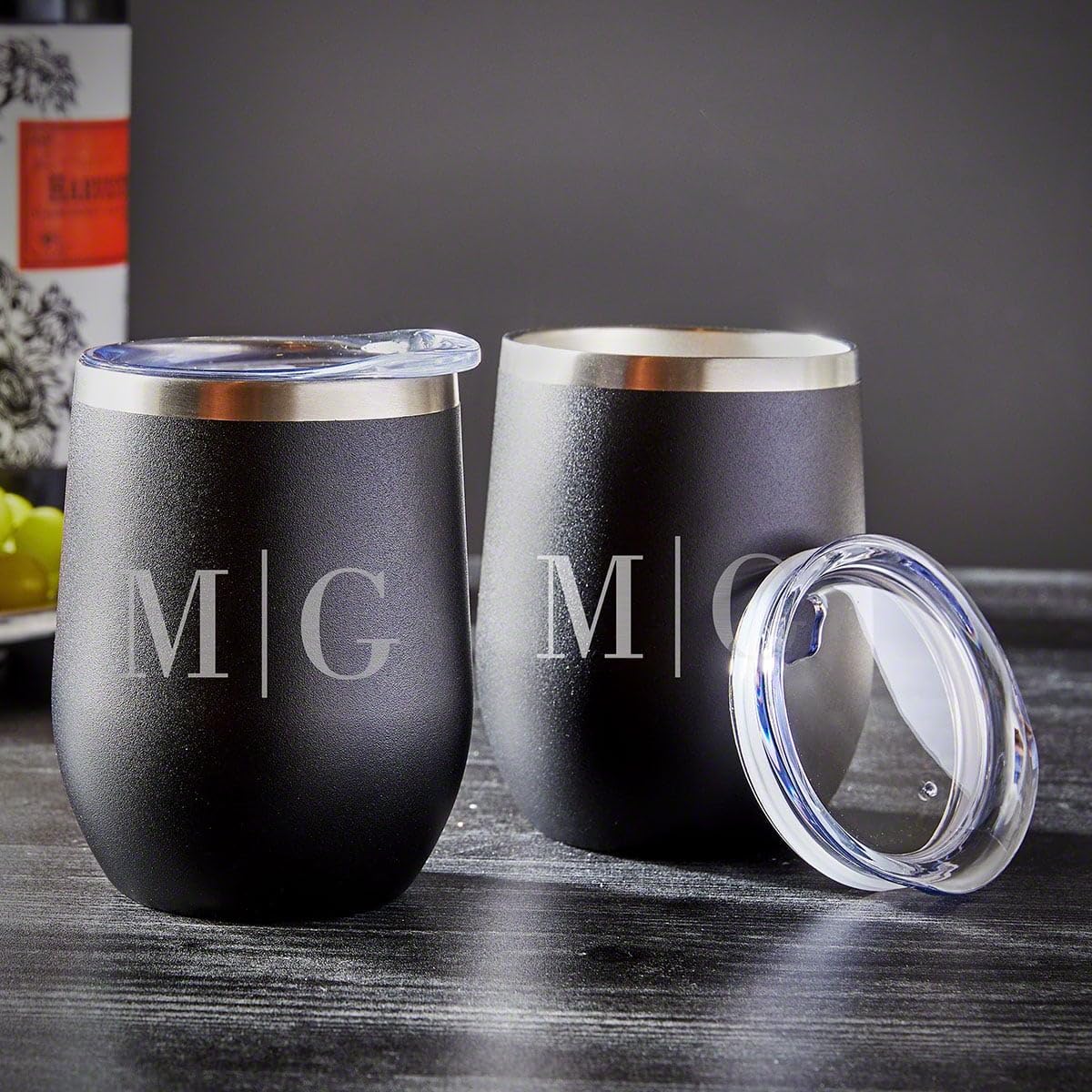 HomeWetBar Oakmont Engraved Stainless Steel Wine Tumblers - Set of 2