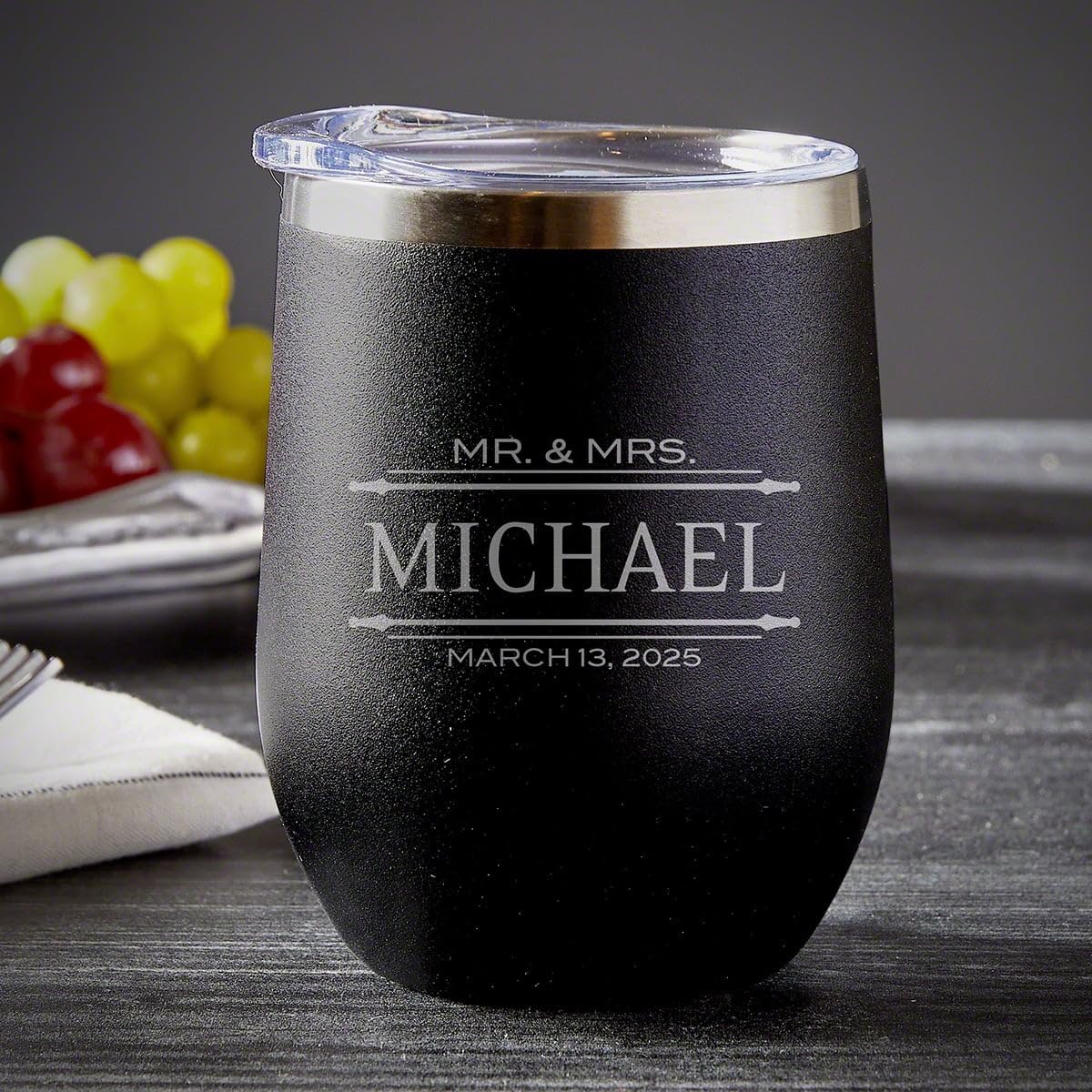 HomeWetBar Oakmont Engraved Stainless Steel Wine Tumblers - Set of 2