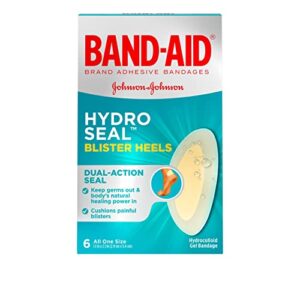 band-aid brand hydro seal adhesive bandages for heel blisters, waterproof blister pad and hydrocolloid gel bandage, sterile and long-lasting, 6 ct