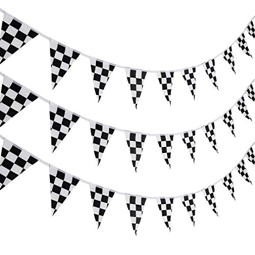 10 Meters Checkered Pennant Banner Racing Flag Party Flag Banner Accessory for Race Theme Birthday Party Decoration