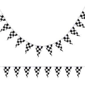 10 Meters Checkered Pennant Banner Racing Flag Party Flag Banner Accessory for Race Theme Birthday Party Decoration