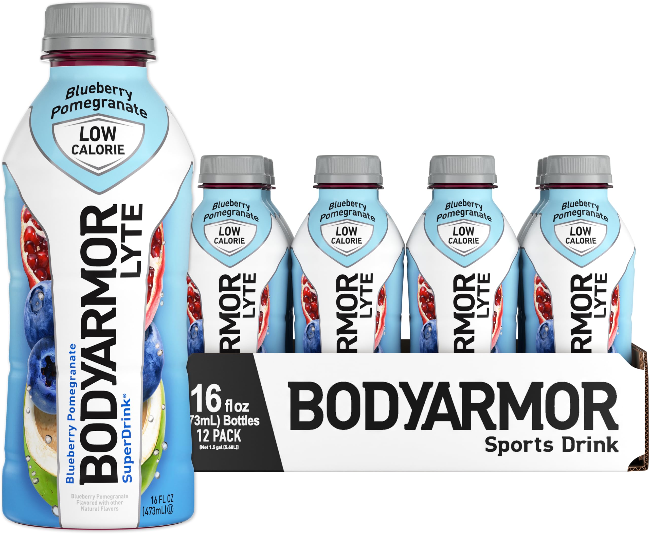 BODYARMOR LYTE Sports Drink Low-Calorie Sports Beverage, Blueberry Pomegranate, Coconut Water Hydration, Natural Flavors With Vitamins, Potassium-Packed Electrolytes, Perfect For Athletes, 16 Fl Oz (Pack of 12)