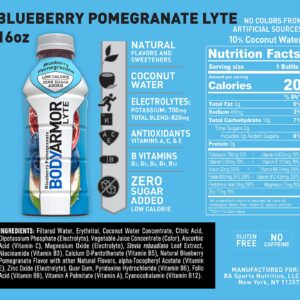 BODYARMOR LYTE Sports Drink Low-Calorie Sports Beverage, Blueberry Pomegranate, Coconut Water Hydration, Natural Flavors With Vitamins, Potassium-Packed Electrolytes, Perfect For Athletes, 16 Fl Oz (Pack of 12)