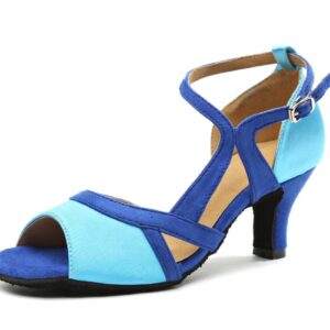 Minishion GL250 Women's Strappy 2.5" Heel Blue Suede Tango Latin Ballroom Dancing Sandals US 7.5