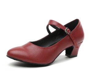 minishion gl245 women's mary jane style burgundy leather low heel latin social prom dance pumps us 8