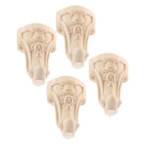 4pcs wood furniture legs replacement feet european style unpainted solid wood carved decoration for sofa couch chair ottoman loveseat coffee table cabine, 12x6cm/4.72"x2.36"
