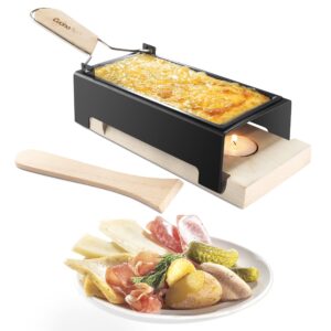 cheese raclette w foldable handle- candlelight cheese melter pan w spatula and 3 tea light candles - melts in under 4 minutes, small portable, great for dinner parties, appetizers, housewarming gift