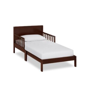 dream on me brookside toddler bed in espresso, greenguard gold certified, jpma certified, low to floor design, non-toxic finish, safety rails, made of pinewood