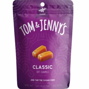 tom & jenny's sugar free candy (soft caramel) with sea salt and vanilla - low net carb keto candy - with xylitol and maltitol - (classic caramel, 1-pack)