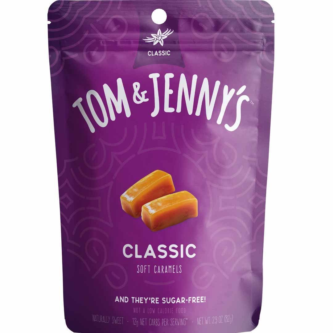 Tom & Jenny's Sugar Free Candy (Soft Caramel) with Sea Salt and Vanilla - Low Net Carb Keto Candy - with Xylitol and Maltitol - (Classic Caramel, 1-pack)