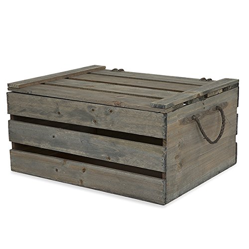 The Lucky Clover Trading Wooden Crate Storage Box with Lid - Antique Green Grey - Large