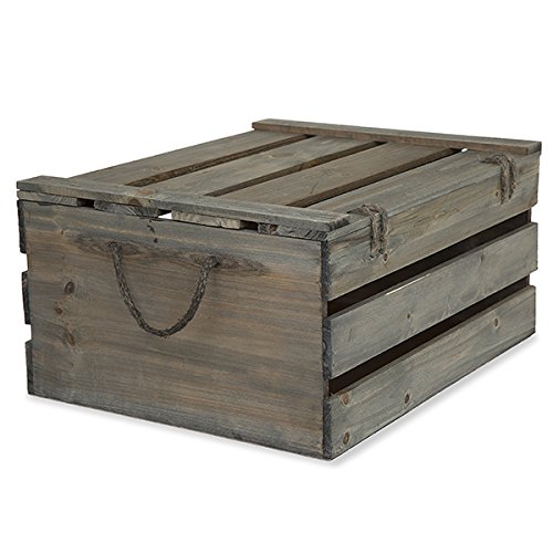 The Lucky Clover Trading Wooden Crate Storage Box with Lid - Antique Green Grey - Large