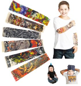 itoolai temporary tattoo sleeves for kids, fake slip on arm sunscreen sleeves, 6pcs - eagle,skull,dragon,clown, snake,etc