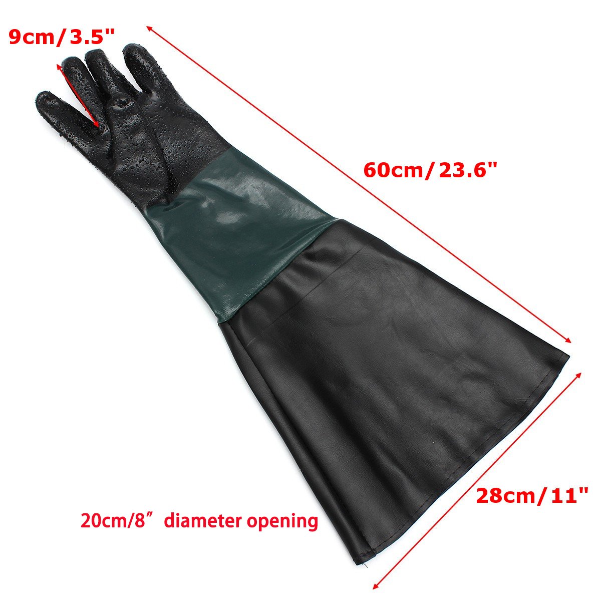 Jewboer 23.6" Rubber Sandblast Cabinet Gloves,Sandblasting Sand Blaster Gloves for Sandblaster Blast Abrasive Cabinet