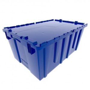 Plastic Storage and Distribution Container Tote with Hinged Lid - 6 Pack Heavy Duty 8.5 Gallon Size