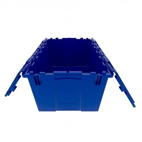 Plastic Storage and Distribution Container Tote with Hinged Lid - 6 Pack Heavy Duty 8.5 Gallon Size