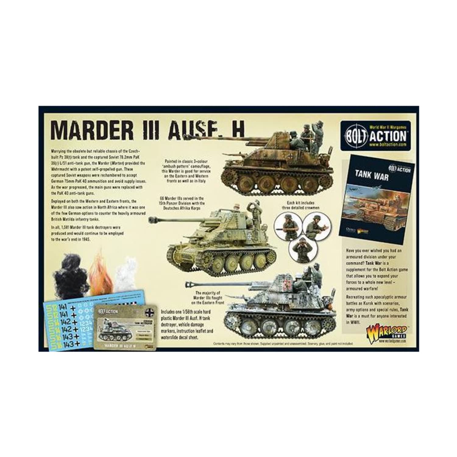 Bolt Action Marder III Ausf. H Tank 1:56 WWII Military Wargaming Plastic Model Kit