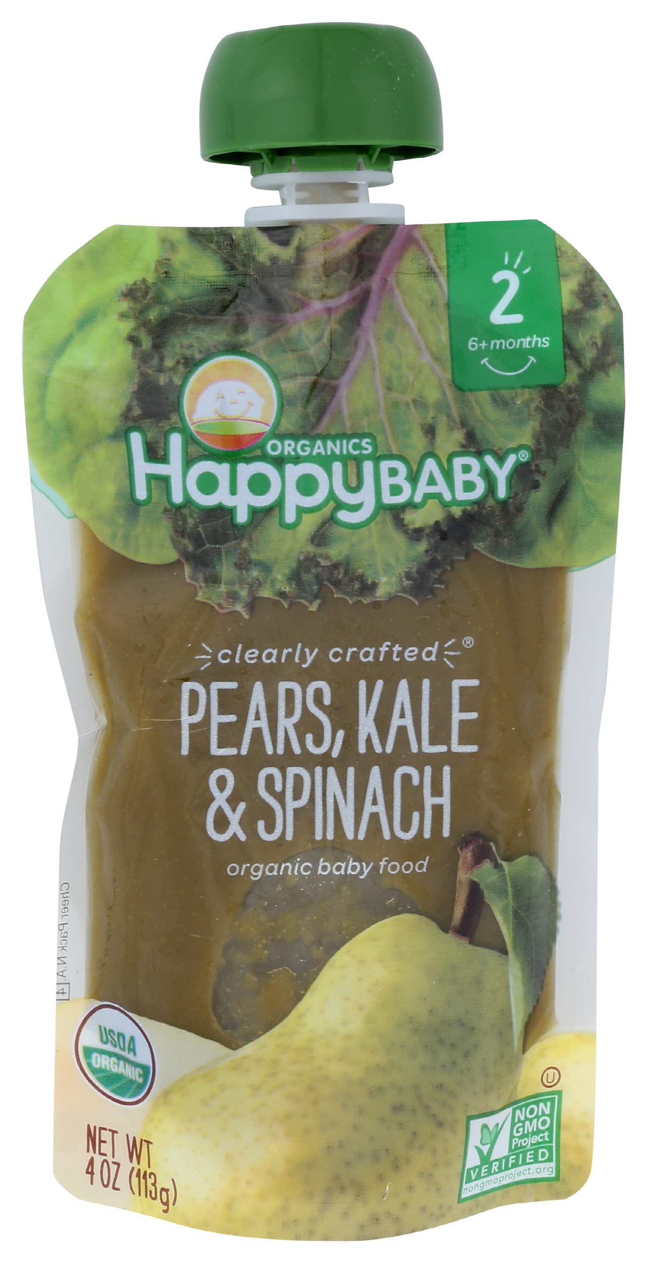 Happy Baby Pears Kale and Spinach Organic Baby Food, 4 Oz Pouch