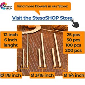 Wooden Dowel Rods 150 pcs - Wood Dowels 1/8 inch - Dowel Rod 12 inch 30cm-3mmØ - Thin Wood Dowels for Crafts - Unfinished Natural Wood Craft Sticks Hardwood Dowel Supplies