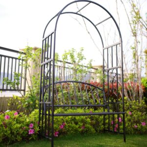 Better Garden Steel Garden Arch with Seat for 2 People, 6'7" High x 3'7" Wide, Garden Arbor for Various Climbing Plant, Outdoor Garden Lawn Backyard