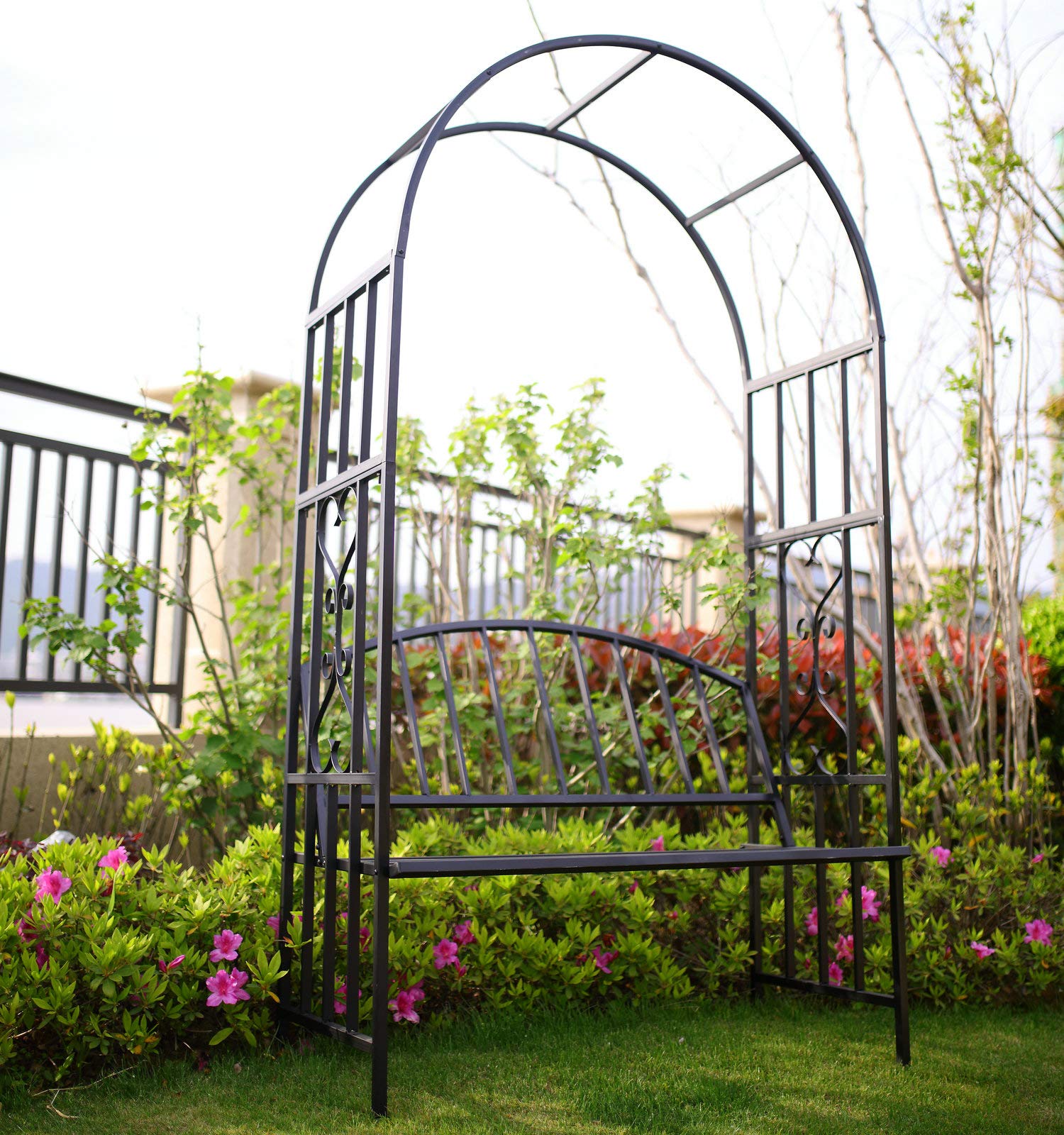 Better Garden Steel Garden Arch with Seat for 2 People, 6'7" High x 3'7" Wide, Garden Arbor for Various Climbing Plant, Outdoor Garden Lawn Backyard