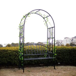 Better Garden Steel Garden Arch with Seat for 2 People, 6'7" High x 3'7" Wide, Garden Arbor for Various Climbing Plant, Outdoor Garden Lawn Backyard