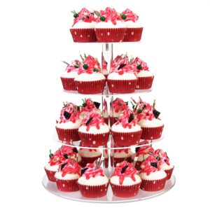 YestBuy 4 Tier Cupcake Stand, Acrylic Cupcake Tower Stand, Premium Cupcake Holder, Clear Cupcake Display Tree Tower Stand for 52 Cupcakes, Display for Pastry Wedding Birthday Party (4 Tier Round)