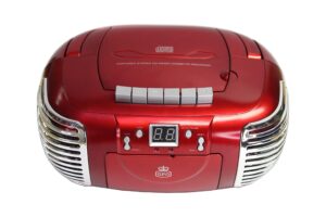 gpo pcd299 portable retro boombox cd, radio and cassette player mains/battery powered - red