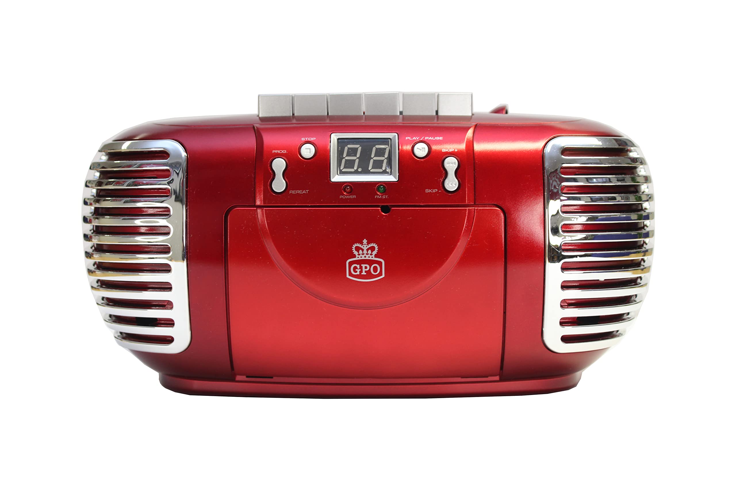 GPO PCD299 Portable Retro Boombox CD, Radio and Cassette Player Mains/Battery Powered - Red