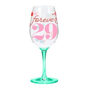 x&o paper goods qwgo-20896 29' acrylic wine glass, 12 oz, forever 29 birthday