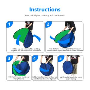 FOTOCREAT 5X 6.5ft Portable Green Screen Backdrop Double-Sided 2-in-1 Blue Screen Pop Up Chromakey Backdrops Collapsible and Reversible Background for Photography,Live Streaming,5’×6.6’/1.5×2m