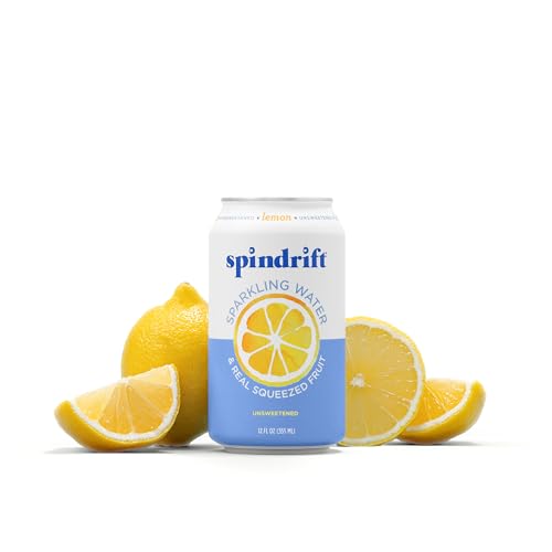 Spindrift Sparkling Water, Lemon Flavored, Made with Real Squeezed Fruit, 12 Fl Oz Cans, Pack of 24 (Only 3 Calories per Can)