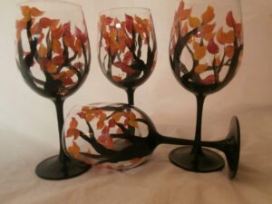 hand painted fall leaves goblets. set of 6. 12 ounces each