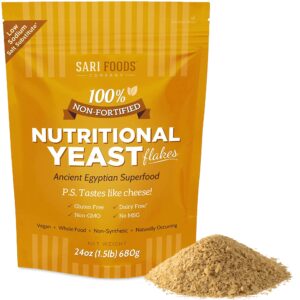 sari foods- non-fortified nutritional yeast flakes, 24oz or 8oz, superfood, rich in vegan protein. gluten free & dairy free cheese substitute, vitamins b, beta-glucans, and all 18 amino acids, non gmo